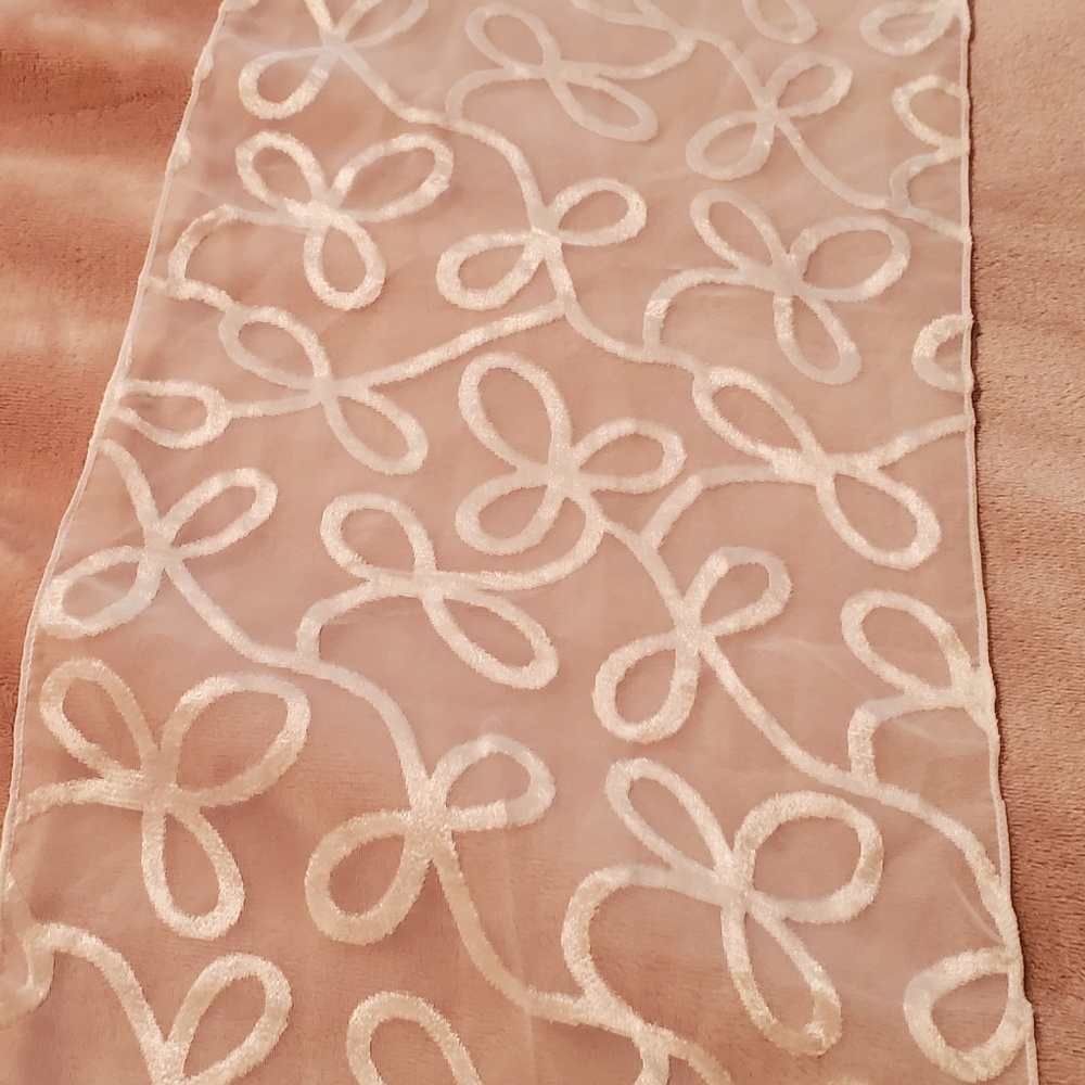 Off White Velvet Burnout & Sheer Scarf